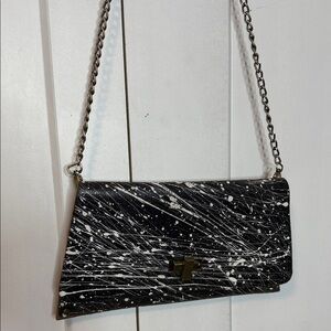 Unique Leather Black and White Splatter clutch crossbody Bag